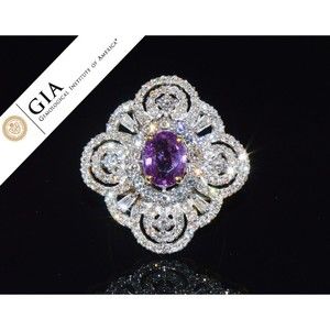 GIA Certified 5.3CTS VS F Diamond No Heat Pink Sapphire 18K Solid Gold Dome Ring